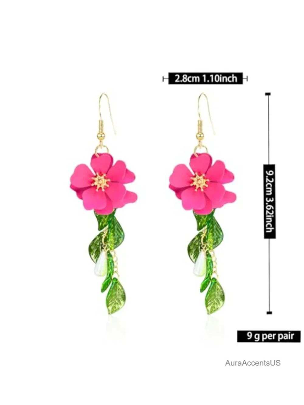 Flower Tassel Dangle Earrings Green Leaf Sakura Pearl Fairy Statement Summer